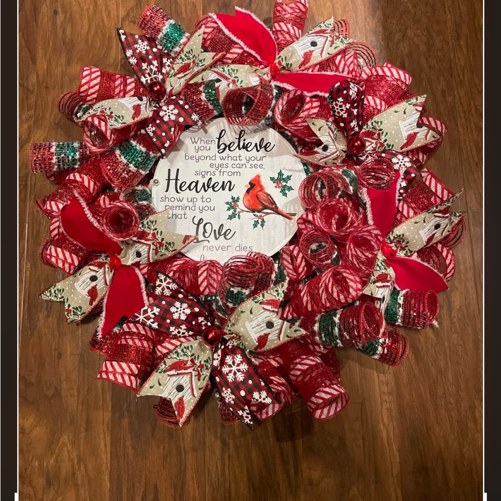 Festive Red and Green Holiday Wreath with Cardinal Accent